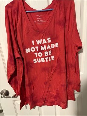 torrid Red Long Sleeve V‑Neck Top with White Graphic Text
